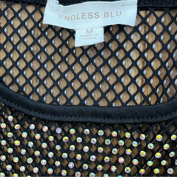 Endless Blu Mesh Top Sheer Rhinestone Cropped Top Sz M - Picture 4 of 9